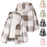 Men's and Women's Fashion Casual Plaid Warm Children's Top Hooded Plush Jacket