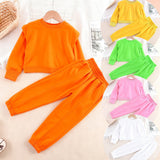 Kid Baby Girl Autumn Leisure Sports  Long-sleeved Solid 2 Pcs Set