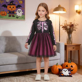 3-8Y Kid Girls Princess Halloween Skull Print Stitching Mesh Dresses