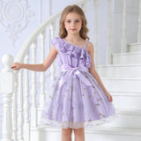 Kid Baby Girl Fashion INS Lotus Leaf Slant Shoulder Suspender Craft Yarn Dress