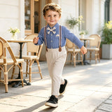 6M-8T Kid Baby Boys Formal Blue Overalls Wedding Birthday Party Suit 2 Pcs Set