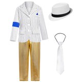 3-12Y Kid Mike Jackson Stripe Gold Stage Costume 4 Pcs Set
