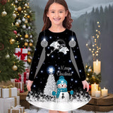 2-10T Kid Girl Christmas Long Sleeve Fashion Casual 3D Print Dresses