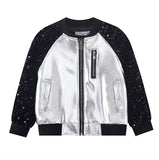 Kid Girls Metal Shiny Baseball Silver Leather Jacket Coats