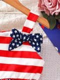 Independence Day Baby Girls Striped Star Milk Silk Printed Splicing Dress
