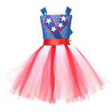 Kid Girl Independence Day Mesh Princess  Patriotic Parade Costume Dresses 2 pcs