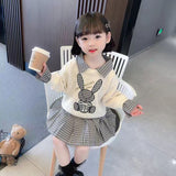 Kid Girls Suit Lapel Plaid Pleated 2 Pcs Sets