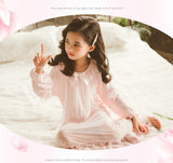 Kid Girl Cute Nightdress Pink Long-sleeved Bow Soft Mesh Gauze Pajamas