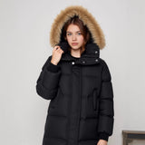 3-8Y Kid Girl Cotton Long Thickened Winter Fur Collar Hooded Coats Jacket