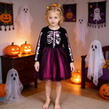 3-8Y Kid Girls Princess Halloween Skull Print Stitching Mesh Dresses