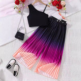5-14T Kid Girl Summer Fashion Gradual Sling Vest Elastic Waist 2 Pcs Set
