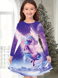 2-10T Kid Baby Girl Fashionable Foreign Pony Poly Print Cute Casual Dresses