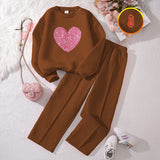 5-14Y Kid Girl Spring Autumn Love Long-sleeved Casual Suit 2 Pcs Set