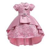 Kid Baby Girl Princess Train Bow Performance Short Sleeve Satin Dress