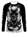 2-8T Kid Boy Halloween Skull 3D Digital Print Long Sleeve Crew Neck T-Shirt