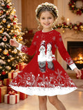 3-12Y Kid Girl Christmas Autumn Winter Long Sleeve 3D Printing Dresses