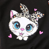 1-6Y Kid Baby Girls Suit Crew Neck Cartoon Leopard Print 2 Pcs Set