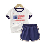 Kid Baby Boy Girl Trendy Casual  Independence Day Short Sleeves  Shorts 2 Pcs Set