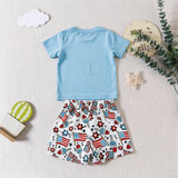 Baby Boy USA Independence Day Short Sleeve Ice Cotton Beach 2 Pcs/Set