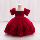 6M-6T Kid Baby Girls Princess Flower Bubble Sleeve Banquet Dress