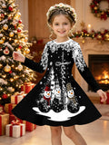3-12Y Kid Girls Long Sleeve 3D Printed Christmas Casual Dresses