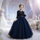 4-14T Kid Girl Princess Ins Long Sequined Formal Dresses
