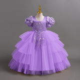 Kid Girls Irregular Bubble Sleeve Princess Wedding Dresses