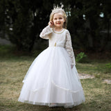 Kid Girl Evening Princess Flower Host Piano Performance Long Sleeve Dresses