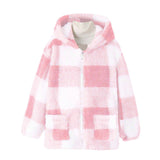 Men's and Women's Fashion Casual Plaid Warm Children's Top Hooded Plush Jacket
