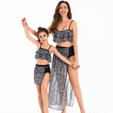 Family Matching Parent-child Leopard Print Bikini Three-piece Suspender Swimsuit