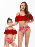 Family Matching Parent-child Tube Ruffle Split Swimsuits