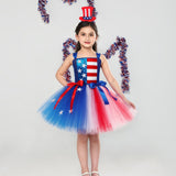 Independence Day Carnival Kid Girl Mesh Tutu American Flag Performance Dresses
