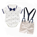 Summer Infant Baby Boy Short-sleeved Jersey Overalls 3 pcs Set