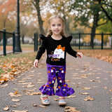 1-6T Kid Baby Girls Suit Halloween Ghost Pumpkin Bat Trumpet Suit 2 Pcs Set