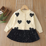 1-6T Kid Baby Girls Foreign Sequins Love Knitted Suit 2 Pcs Set