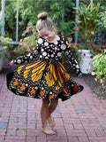 2-10T Kid Girls Sweet Long-sleeved Peacock Feather Print Fashion Dresses