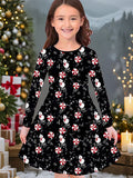 3-10T Kid Girl Flower Long Sleeve Crew Neck Spring Autumn Dresses