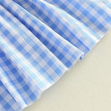 Independence Day Kid Baby Girl Summer Blue Plaid Embroidered Dress