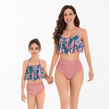 Parent-child Swimsuit High Waist Bikini Sexy Split New Bikini Mother and Daughter Ruffle Leaf Swimsuit