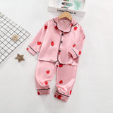 6M-4T Baby Girl Simulation Silk Cartoon Strawberry Fashion Long-sleeved Pajamas