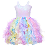 3-10T Kid Girl Rainbow Mesh Princess Halloween Ballet Dresses