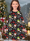 New Christmas Girls Christmas Theme Printed Crew Neck Dress
