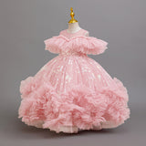 3-12T Kid Girl Mesh Print Tutu Princess Birthday Party Dresses