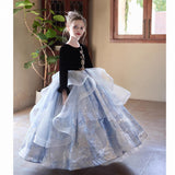 Kid Girl Host Evening Long Sleeve Birthday Show Piano Princess Dress