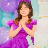 Kid Girl Mesh Purple Pleated Cake Princess Dresses