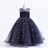 4-14Y Kid Girl Princess Flower Wedding Embroidered Piano Performance Dress