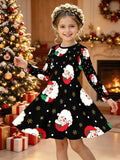 3-12Y Kid Girls Long Sleeve 3D Printed Christmas Casual Dresses