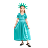 Halloween Kid Girl Robes Ancient Greece and Rome Green Muse Statue of Liberty Costume 2 Pcs Set