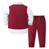 6M-5T Kid Baby Boys Suit British Style Striped 4 Pcs Set