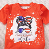 Kid Girls Independence Day Short-sleeved Cartoon 2 Pcs/set